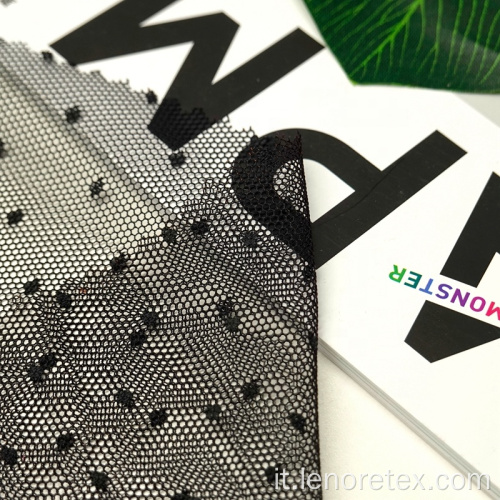 95% Nylon 5% Spandex Knit Nero Dot Tessuto a rete da ricamo